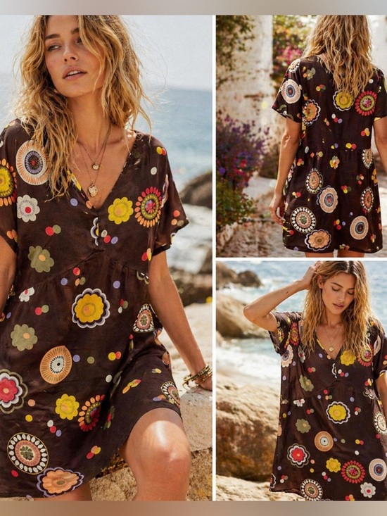 Blue Plate Dresses & Skirts - 🌼 Blue Plate Printed Cotton Tunic Dress – Size Large – Retro Floral Boho 🌼